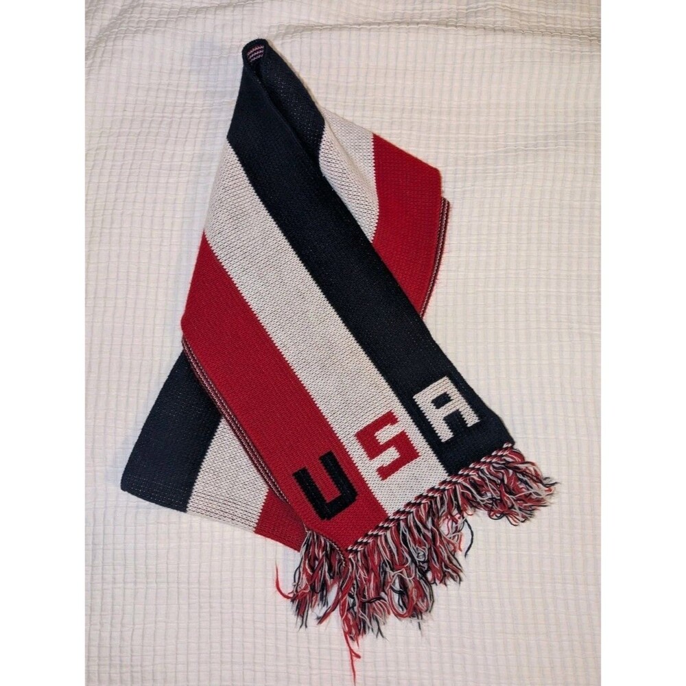 USA Knit Scarf Red White Blue Patriotic July 4th Acrylic USA Made 76" Knitmakers